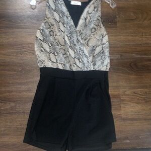 Black and Snake Print V-neck romper